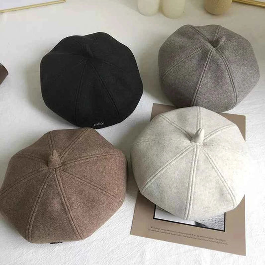 Solid color wool beret hat from Chill Cap Store styled for fall