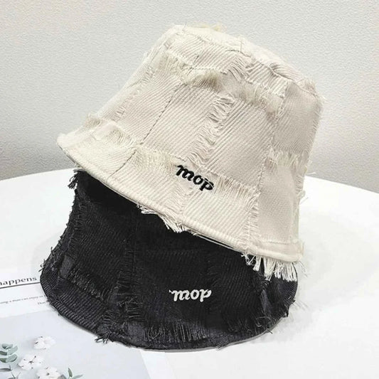 Frayed edge bucket hat from Chill Cap Store styled for everyday outfits