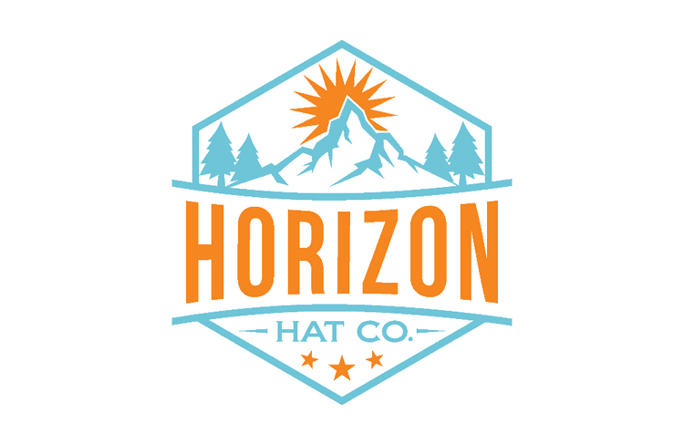 Horizon Hat Co. blue and orange mountain and sun badge logo