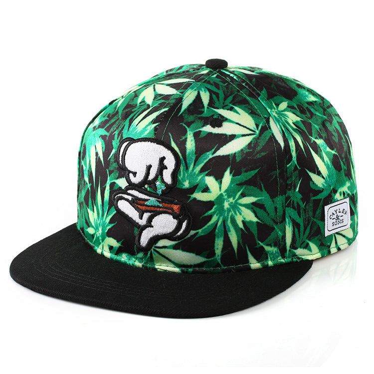 Navy leaf print baseball snapback cap product view