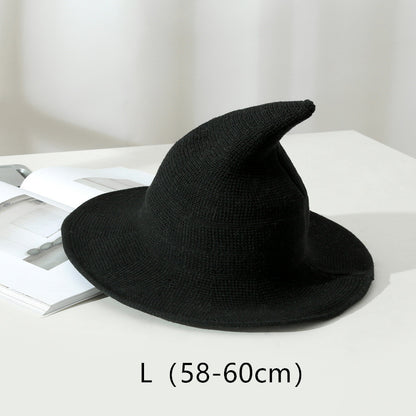 Women's Cotton Wide Brim Halloween Witch Hat - Dark Grey brim profile