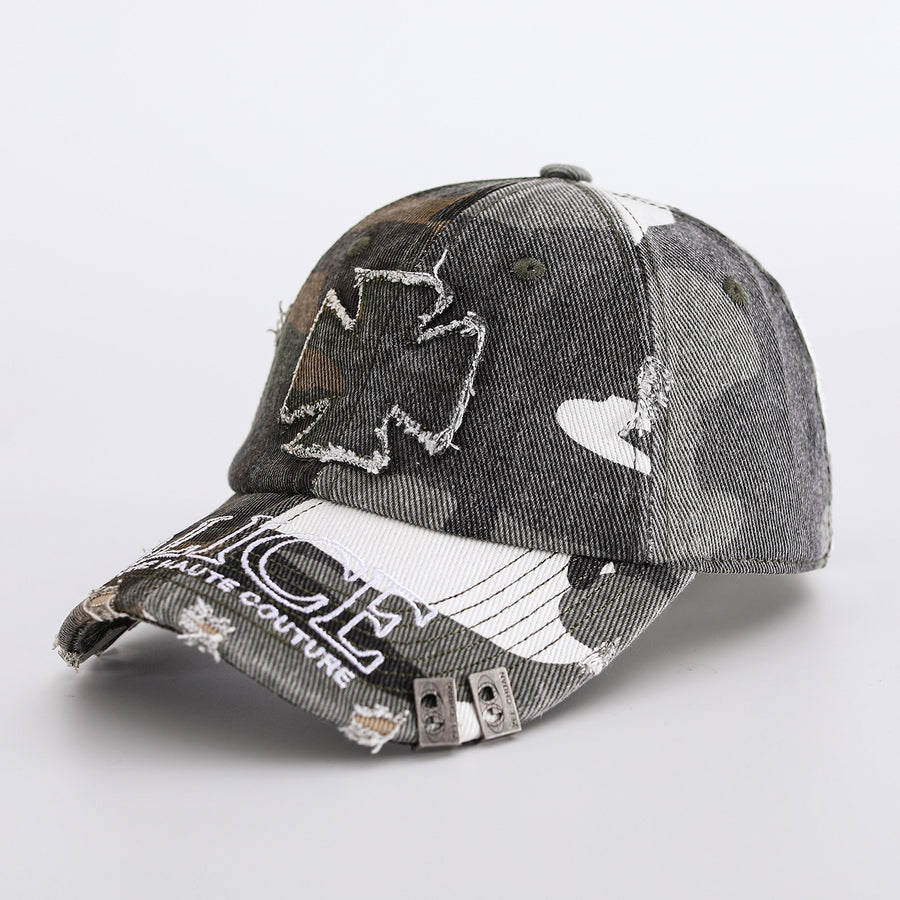 Unisex Vintage Embroidered Distressed Camo Patch Baseball Cap