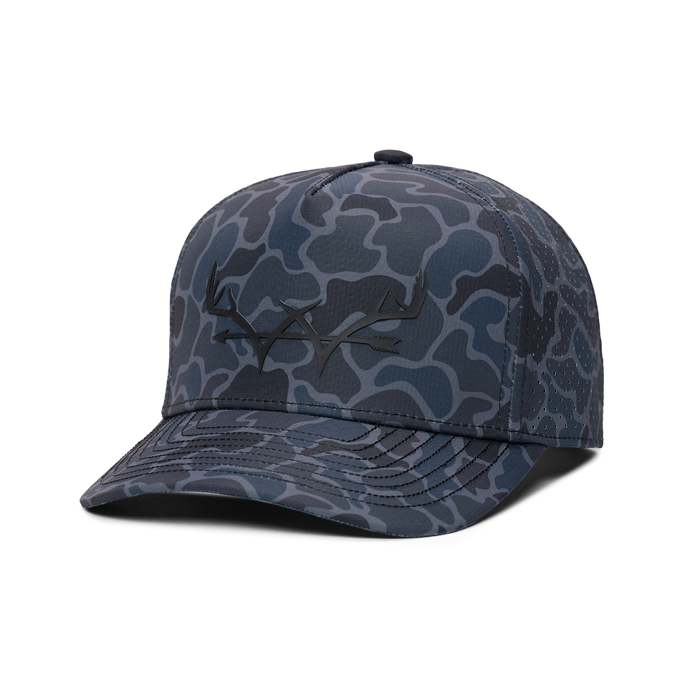 Webb Western Dark Duck cap, angled front showing the crown design and brim