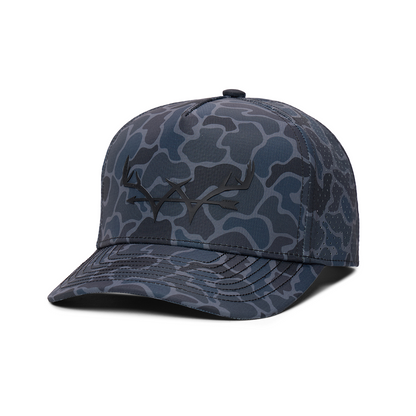 Webb Western Dark Duck cap, angled front showing the crown design and brim