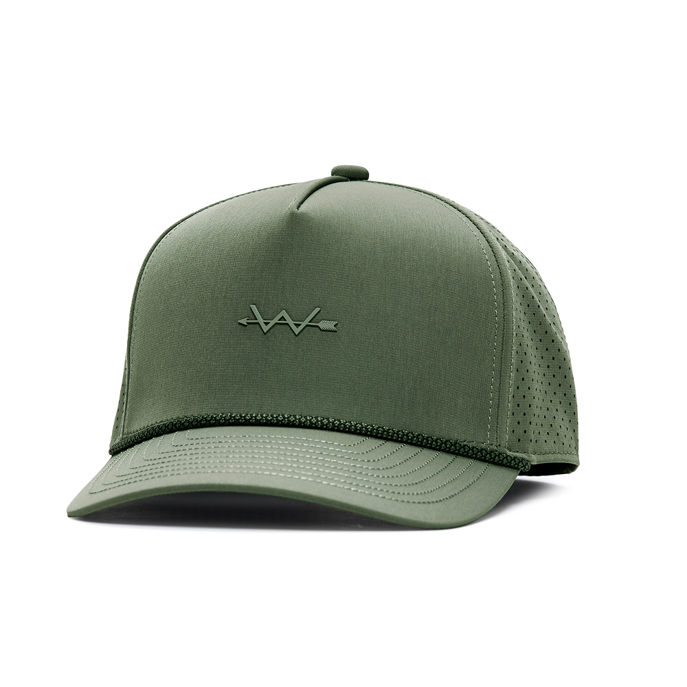 Webb Western Stealth (Olive) cap, angled front showing the crown design and brim