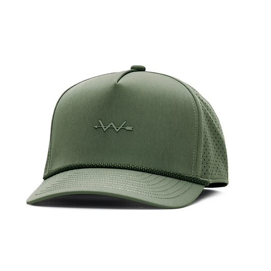 Webb Western Stealth (Olive) cap, angled front showing the crown design and brim