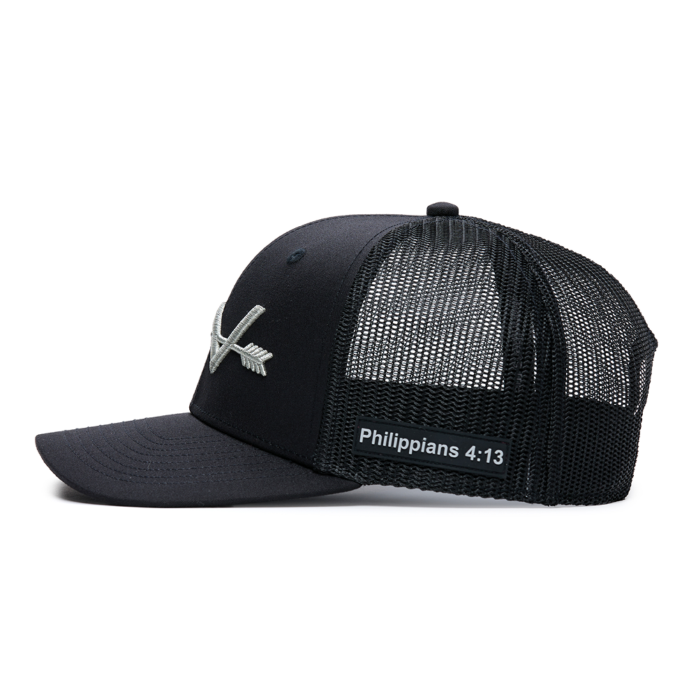 Webb Western Philippians 4:13 cap, side profile showing the mesh back and brim