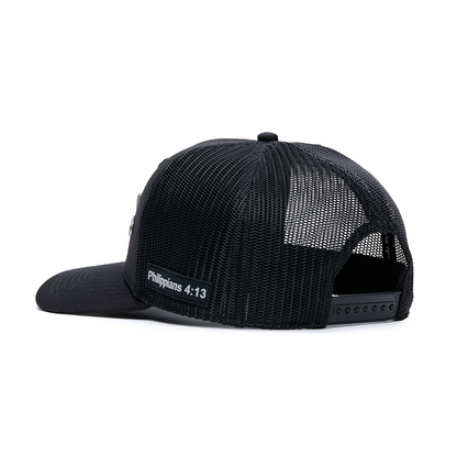 Webb Western Philippians 4:13 cap, rear angle showing the mesh panels and snapback closure