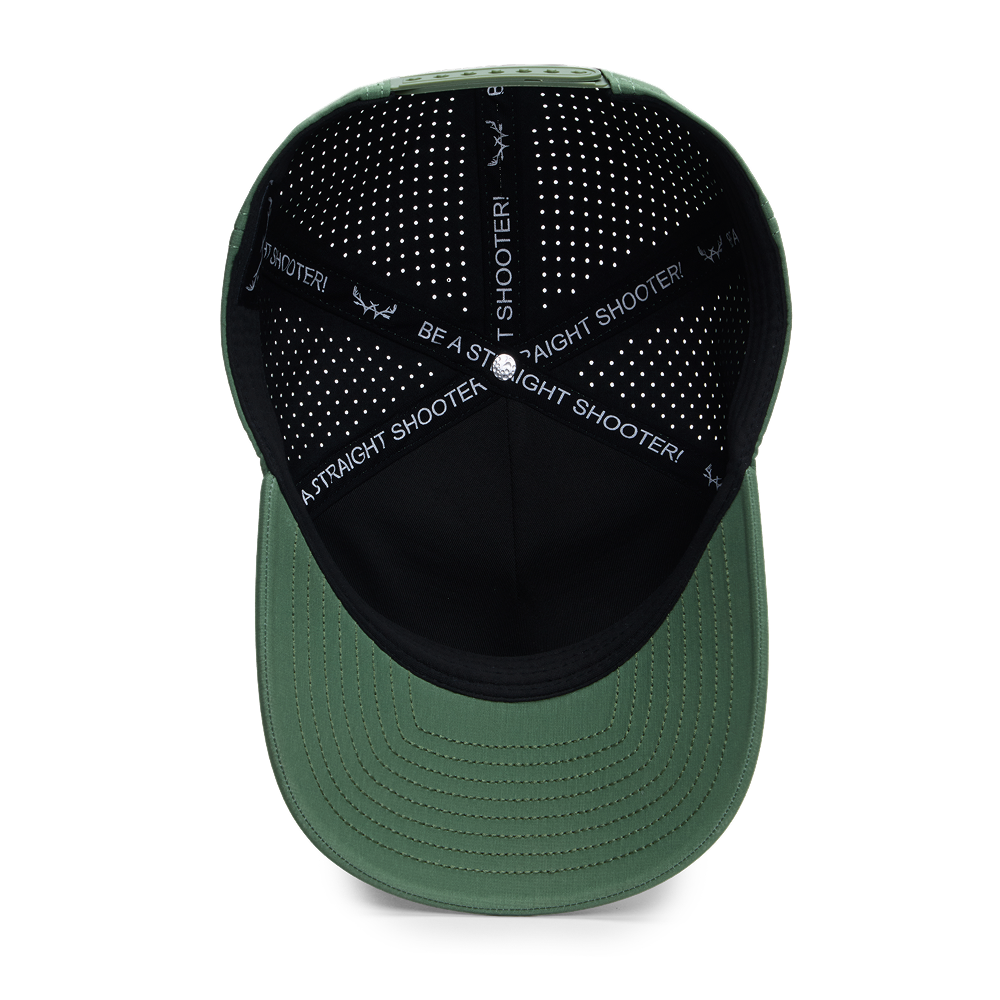 Webb Western Green Tiger cap, interior view showing the sweatband and crown seams