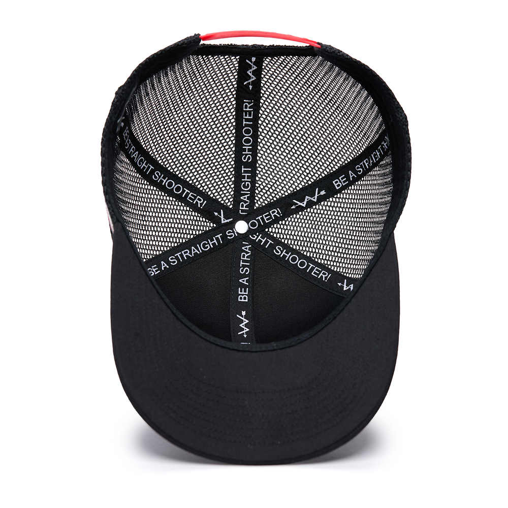 Webb Western Red Line cap, interior view showing the sweatband and crown seams