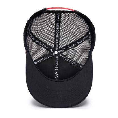 Webb Western Red Line cap, interior view showing the sweatband and crown seams