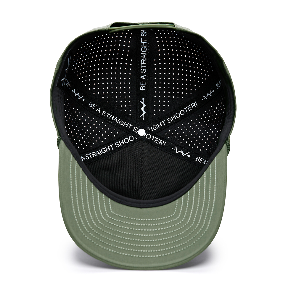 Webb Western Stealth (Olive) cap, interior view showing the sweatband and crown seams