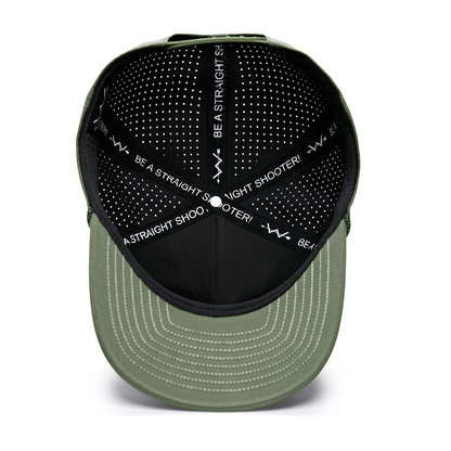 Webb Western Stealth (Olive) cap, interior view showing the sweatband and crown seams