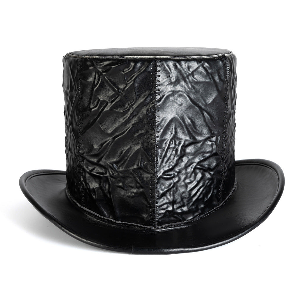 Unisex Gothic Skull PU Leather Top Hat - Black side angle