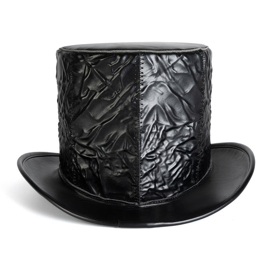 Unisex Gothic Skull PU Leather Top Hat - Black side angle