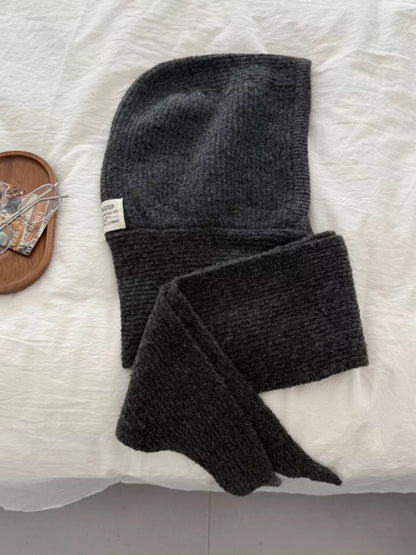 Unisex Hooded Knit Neck Scarf — gray hooded scarf displayed flat