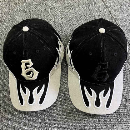 Black flame embroidered adjustable baseball cap