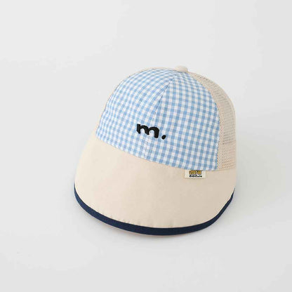 Kids Gingham Mesh Embroidered Baseball Caps