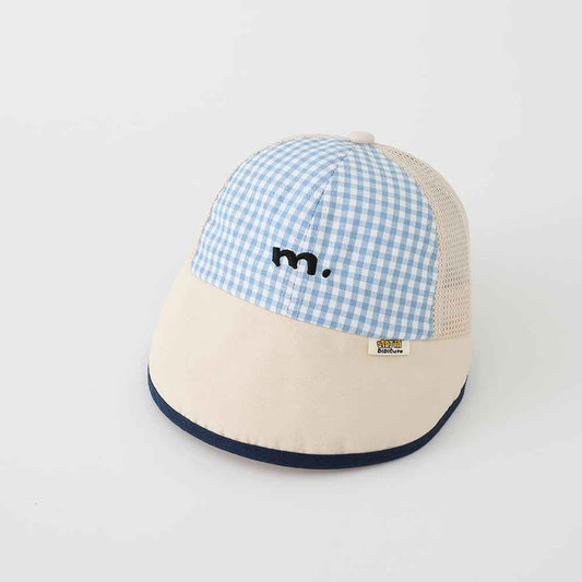 Kids Blue Gingham Mesh Embroidered Baseball cap side angle