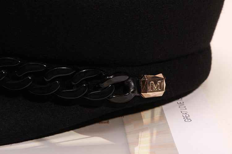 Women’s Chain Detail Wool Baker Boy Caps