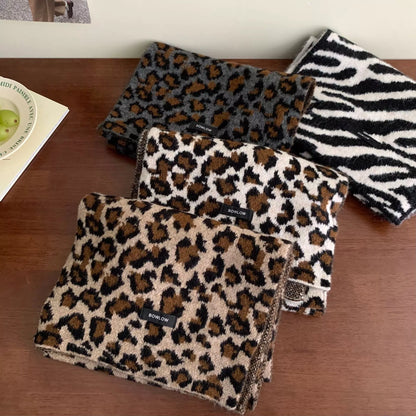 Unisex Animal Print Wool Scarf — brown leopard print scarf beside other animal patterns
