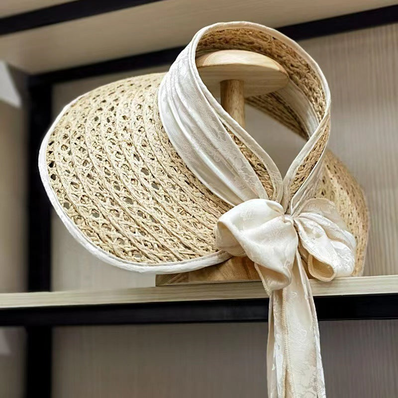 Womens wide brim straw sun visor hat - product photo 1
