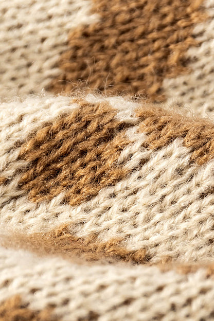 Women's Beige Leopard Pom-Pom Cuffed Beanie winter styling view photo 05