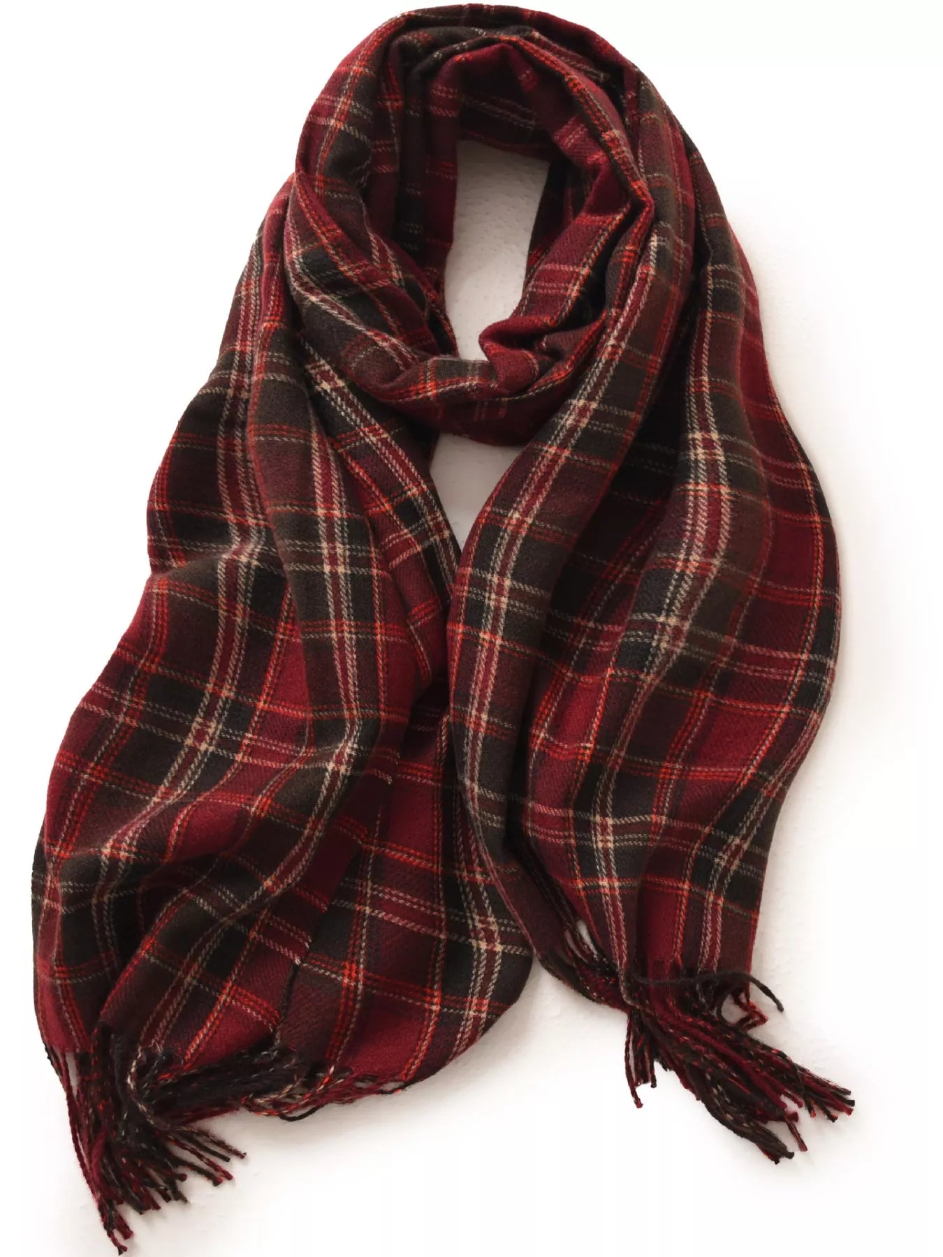 Unisex Oversized Classic Plaid Fringe Scarf in Navy - fabric texture 3