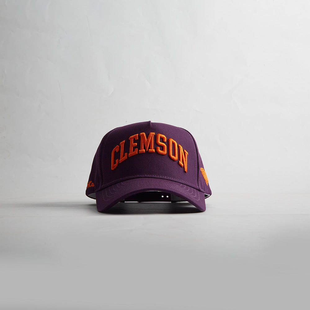 Front view of the Destination Hat Co. Clemson Legacy snapback with orange embroidery