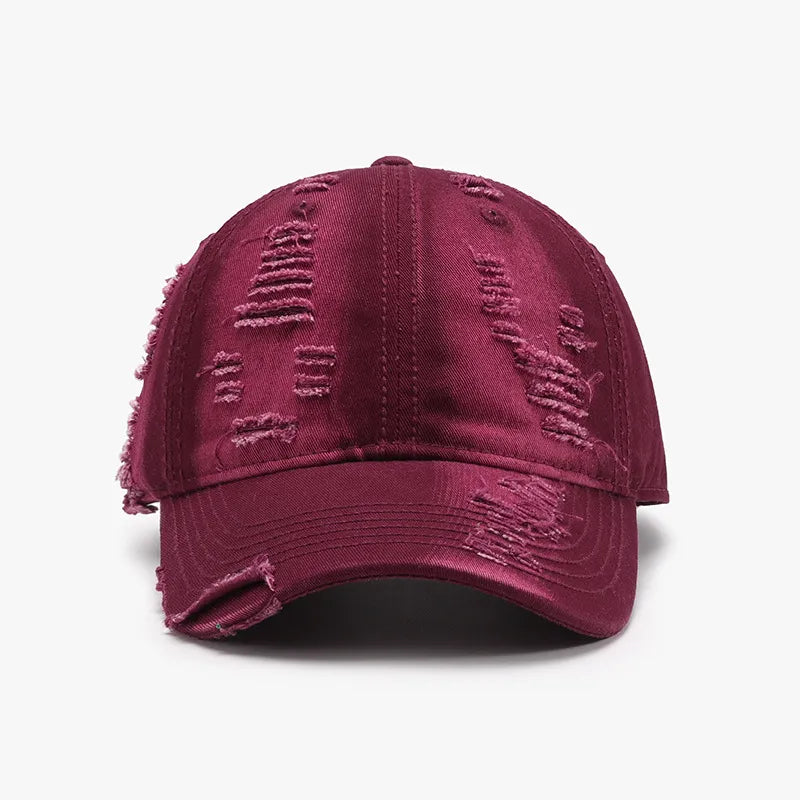 Coffee brown distressed baseball cap curved brim
