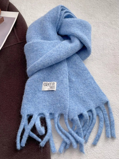 Unisex Fringe Solid Color Scarf — 70.9-Inch — sky blue solid scarf showing tasseled ends