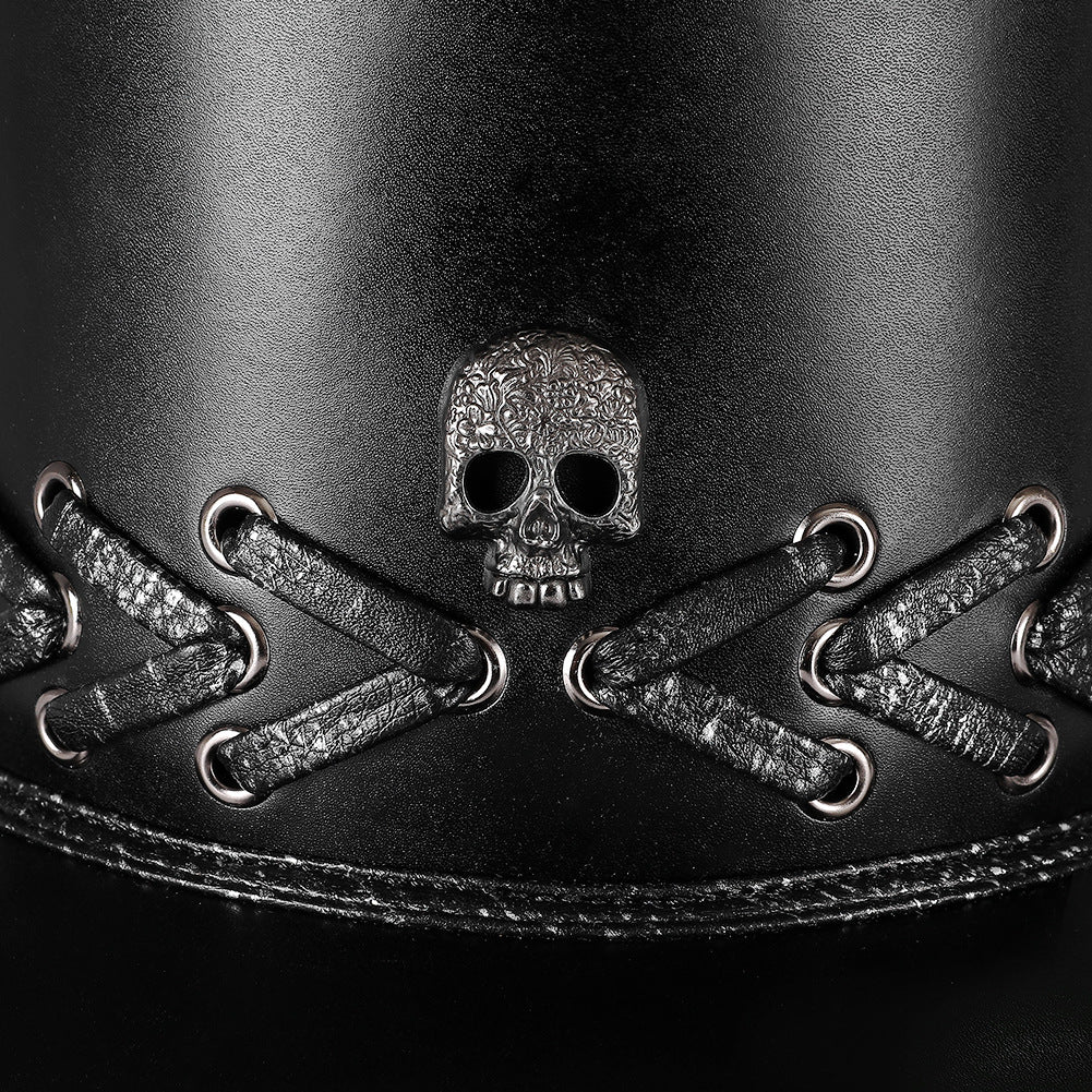 Unisex Halloween Punk Skull Black Top Hat - Black decorative detail