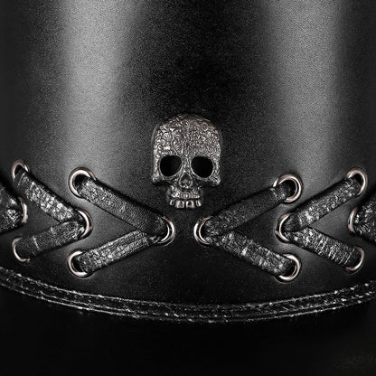 Unisex Halloween Punk Skull Black Top Hat - Black decorative detail