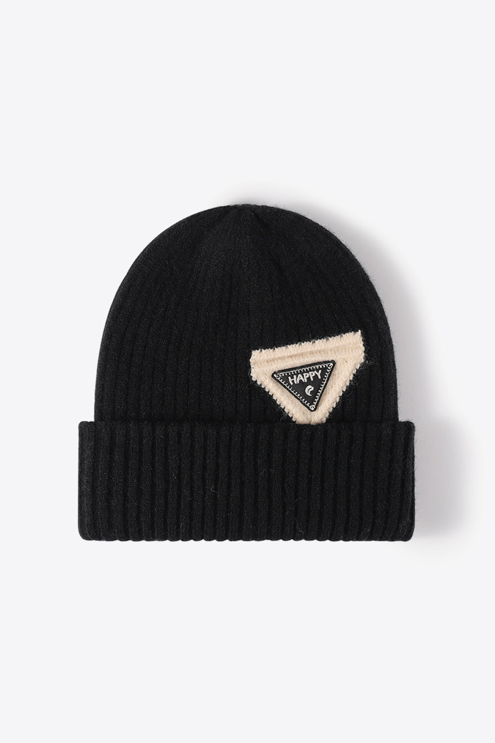 Cozy contrast knit beanie winter outfit detail