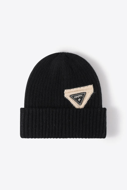 Cozy contrast knit beanie winter outfit detail
