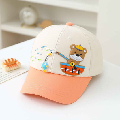 Pink white kids baseball cap teddy bear detail