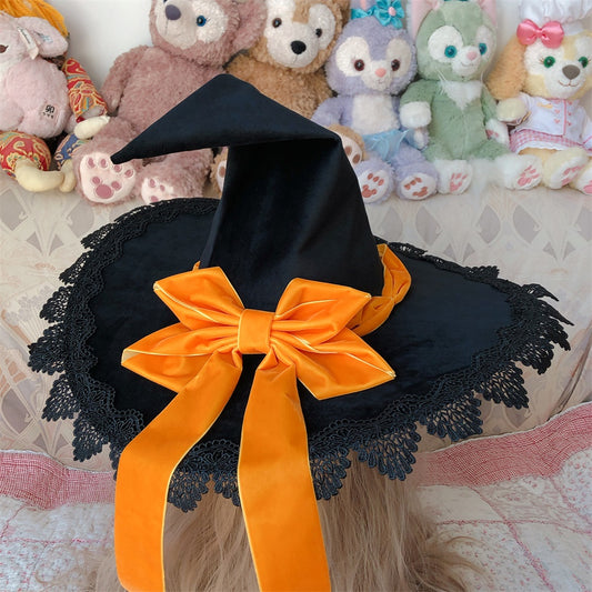 Women's Velvet Bow Halloween Witch Hat - Pink side angle