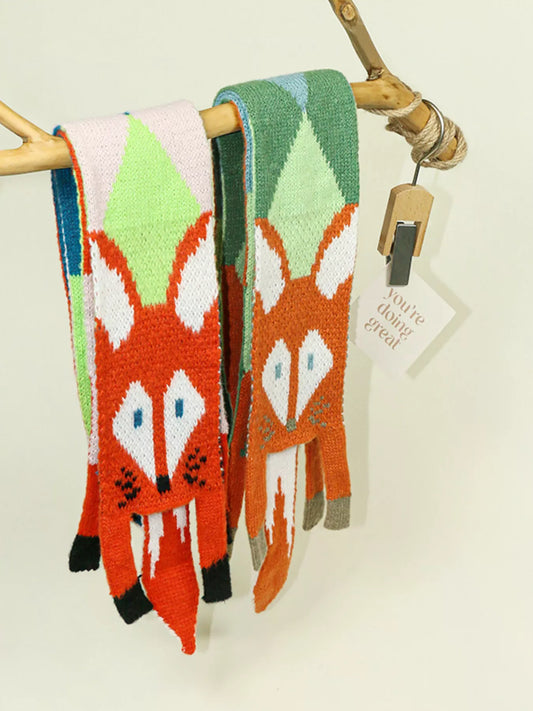 Women's Knitted Fox Pattern Scarf in Style A - front view 1