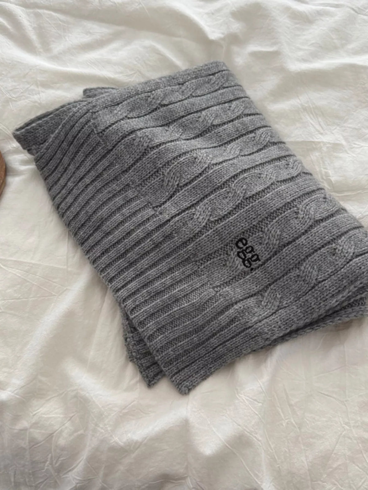 Unisex Cable Rib Winter Scarf — folded gray cable rib scarf