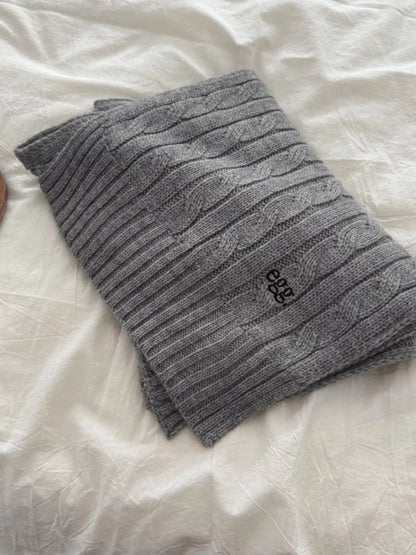 Unisex Cable Rib Winter Scarf — folded gray cable rib scarf
