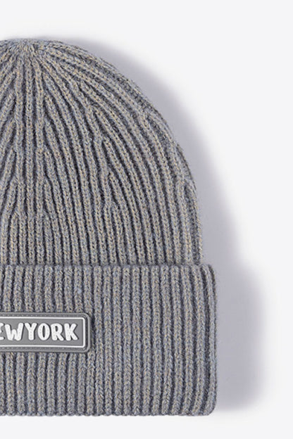 Cuffed beanie side profile with NEWYORK patch