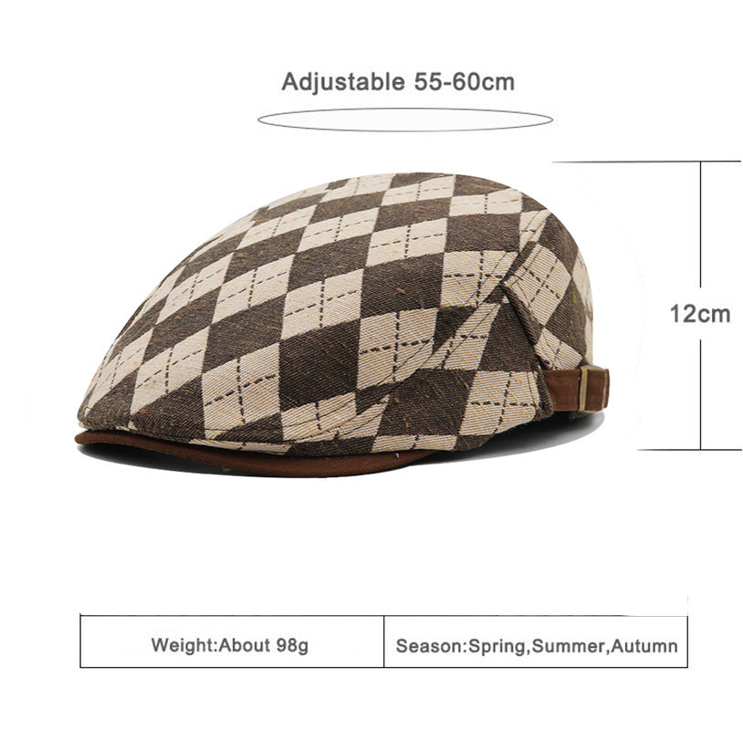 Mens retro plaid short brim flat cap - product photo 2