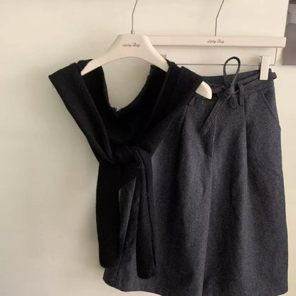Unisex Knitted Hooded Scarf — black hooded scarf tied at the front of a jacket
