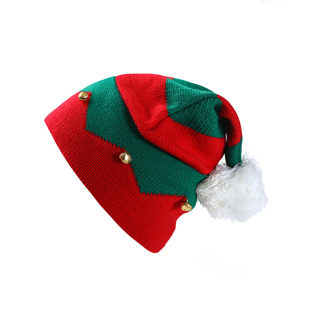 Kids Christmas Striped Pom Pom Beanie - Red front view