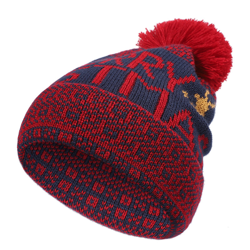 Unisex Nordic Pattern Pom Pom Beanie – Cotton Knit Winter Hat - Beige decorative detail