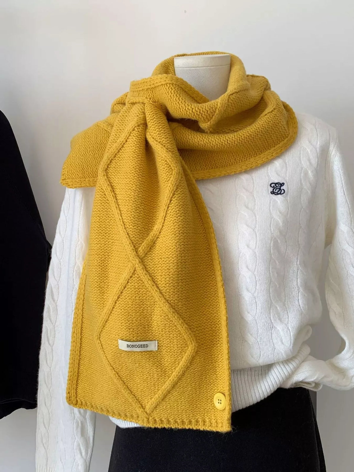 Unisex Solid Color Knitted Winter Scarf — yellow solid scarf with ribbed ends