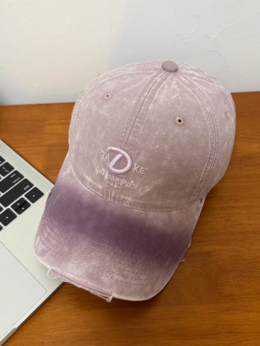 Unisex minimalist distressed embroidered baseball cap - purple view