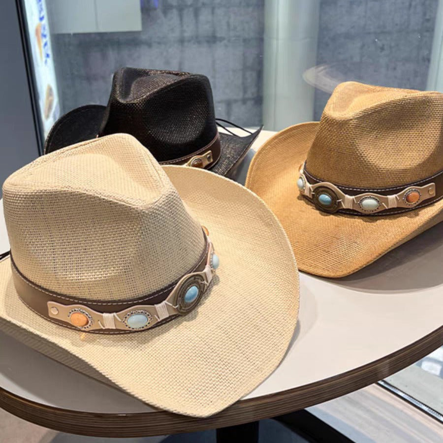 Unisex 09 Western Printed Straw Cowboy Hat outfit styling angle