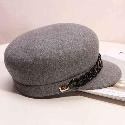 Women’s Chain Detail Wool Baker Boy Caps