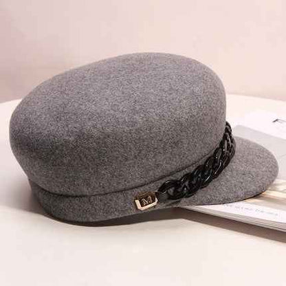 Women’s Chain Detail Wool Baker Boy Caps